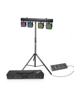 Set mit 28 x 8 W QUAD Colour LED Lichtanlage mit Transportcase, 4-Fach Fußpedal und Stativ