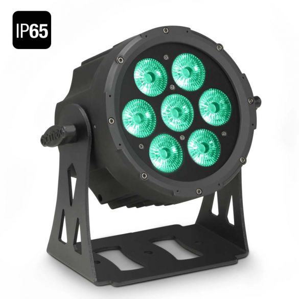 7 x 10 W FLAT LED RGBWA Outdoor PAR Scheinwerfer in schwarzem Gehäuse